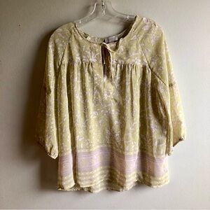 Ann Taylor Loft Boho Floral Cottage Peasant Keyhole Blouse Tunic Top Small